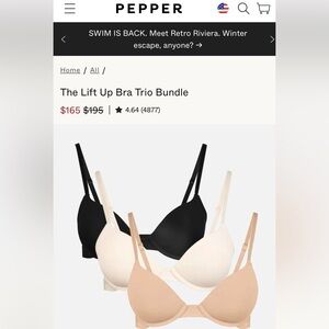 PEPPER Lift Up Bra Trio Bundle - Black, Cream, Tan